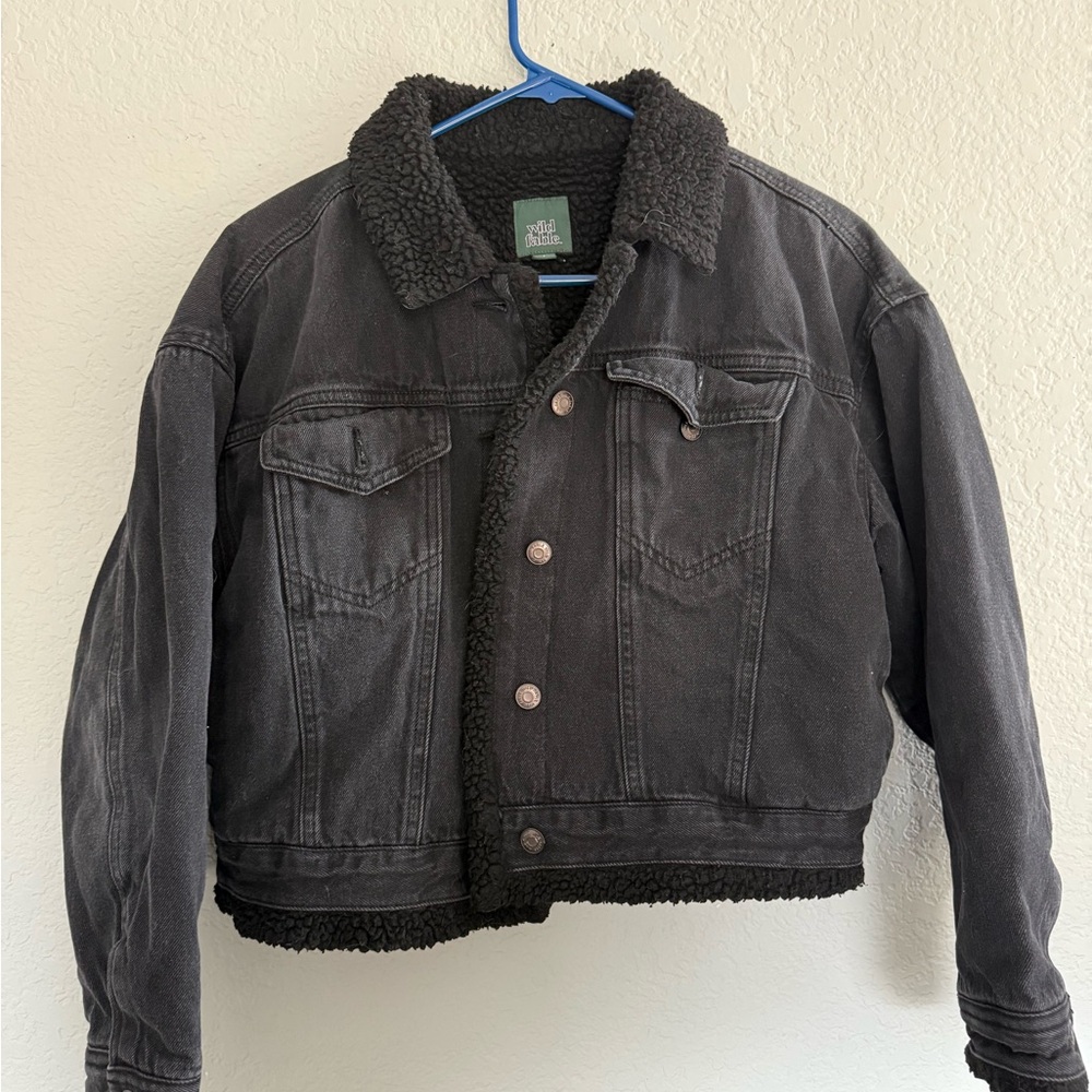 Wild Fable Black Denim Jacket with Sherpa Collar